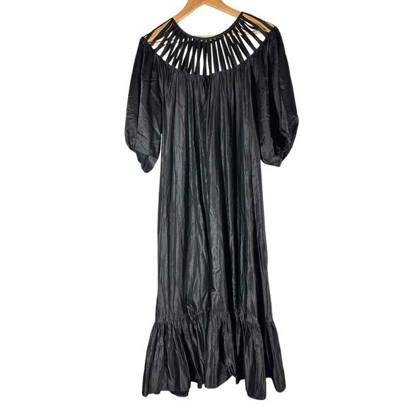 Merlette Solaris Black Midi Dress Silk Cotton Blend Size Large - Picture 1 of 9